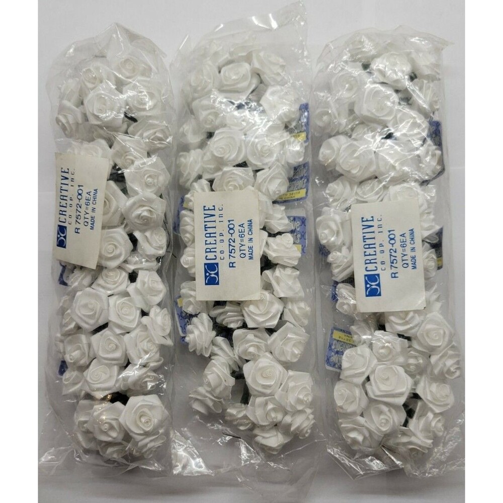 Creative Co-Op 18 Bunches 25 mm White Ribbon Roses (8 Roses Per Bundle)
